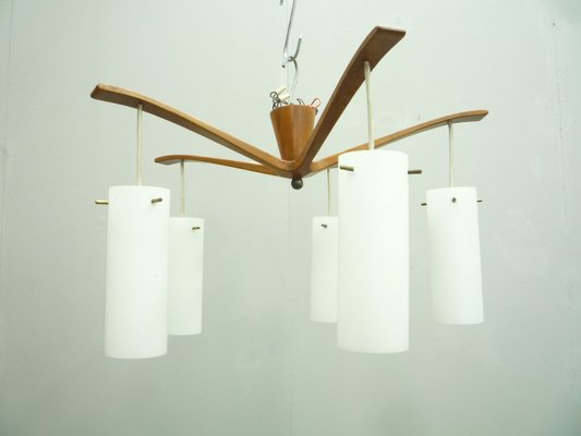 Glass & Teak Pendant Light, 1960s-UG-1238927