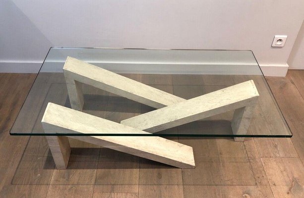 Glass Top Marble Coffee Table-BA-1365480