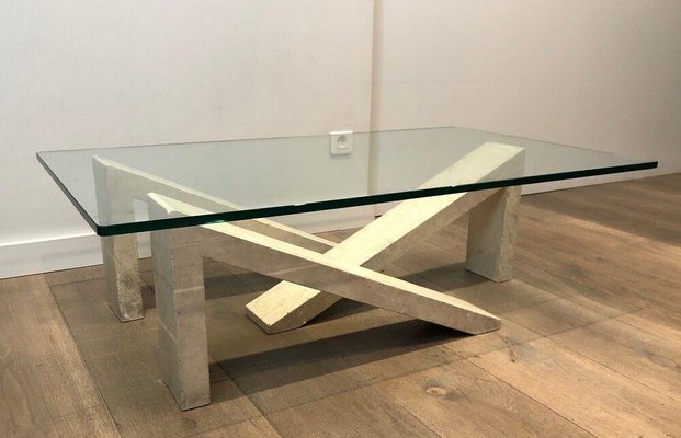 Glass Top Marble Coffee Table-BA-1365480