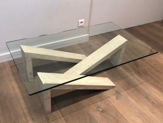 Glass Top Marble Coffee Table-BA-1365480