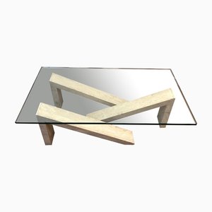 Glass Top Marble Coffee Table-BA-1365480