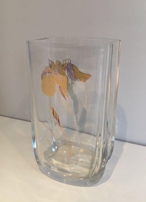 Glass Vase with Golden Flowers, 1970s-BA-1365841