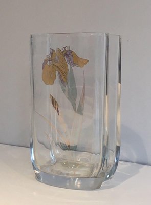 Glass Vase with Golden Flowers, 1970s-BA-1365841