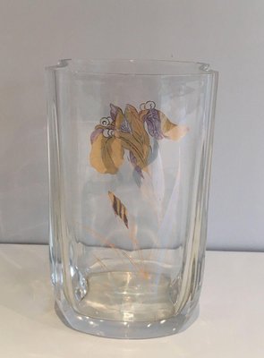 Glass Vase with Golden Flowers, 1970s-BA-1365841