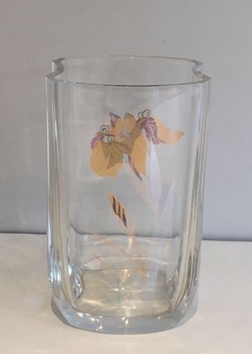 Glass Vase with Golden Flowers, 1970s-BA-1365841