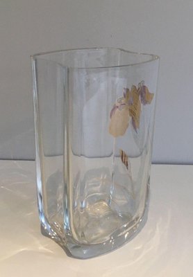 Glass Vase with Golden Flowers, 1970s-BA-1365841