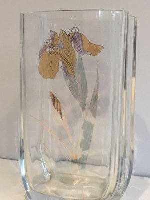 Glass Vase with Golden Flowers, 1970s-BA-1365841