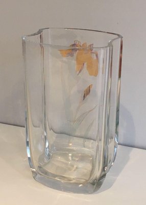 Glass Vase with Golden Flowers, 1970s-BA-1365841