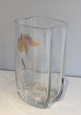 Glass Vase with Golden Flowers, 1970s-BA-1365841