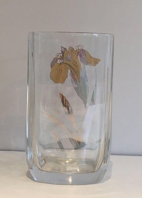 Glass Vase with Golden Flowers, 1970s-BA-1365841