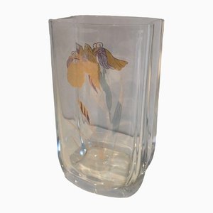 Glass Vase with Golden Flowers, 1970s-BA-1365841