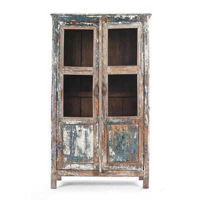 Glass Wardrobe in Patinated Wood-NQ-624803