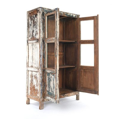 Glass Wardrobe in Patinated Wood-NQ-624803