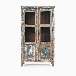 Glass Wardrobe in Patinated Wood-NQ-624803