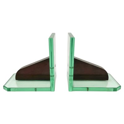 Glass & Wood Bookends, Italy, 1950s, Set of 2-LYQ-1171330