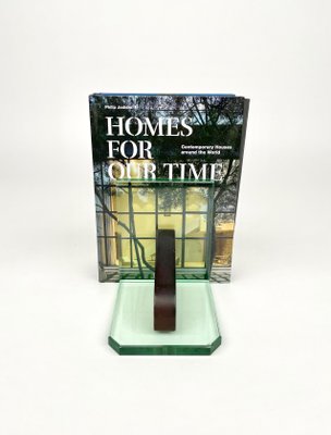 Glass & Wood Bookends, Italy, 1950s, Set of 2-LYQ-1171330