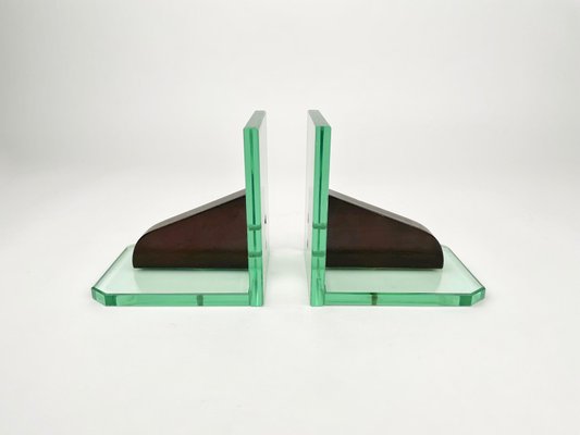 Glass & Wood Bookends, Italy, 1950s, Set of 2-LYQ-1171330