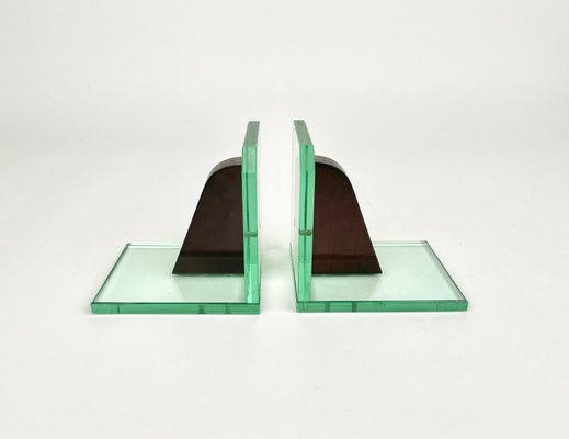 Glass & Wood Bookends, Italy, 1950s, Set of 2-LYQ-1171330