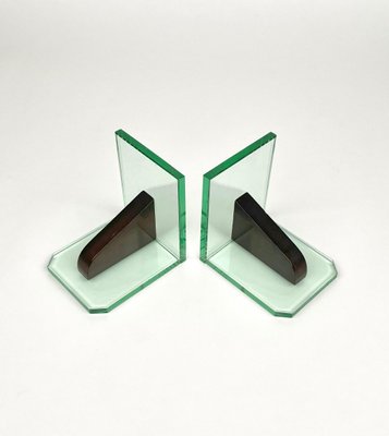 Glass & Wood Bookends, Italy, 1950s, Set of 2-LYQ-1171330