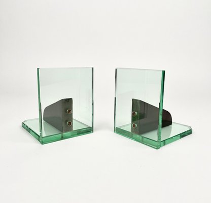 Glass & Wood Bookends, Italy, 1950s, Set of 2-LYQ-1171330