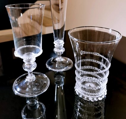 Glasses and Pitcher in Blown Murano Glass with Applied Decorations, Set of 37-QRS-960887