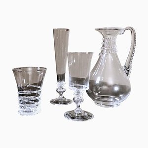 Glasses and Pitcher in Blown Murano Glass with Applied Decorations, Set of 37-QRS-960887