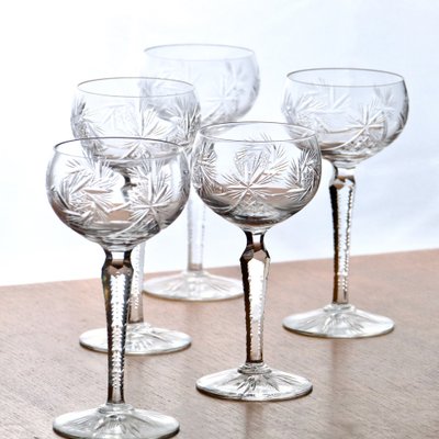 Glasses in Mouth-Blown Crystal from Val Saint Lambert, 1920s, Set of 5-SHG-2036251