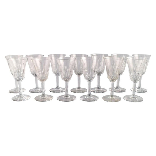 Glasses in Mouth Blown Crystal Glass from St. Louis, Belgium, 1930s, Set of 13