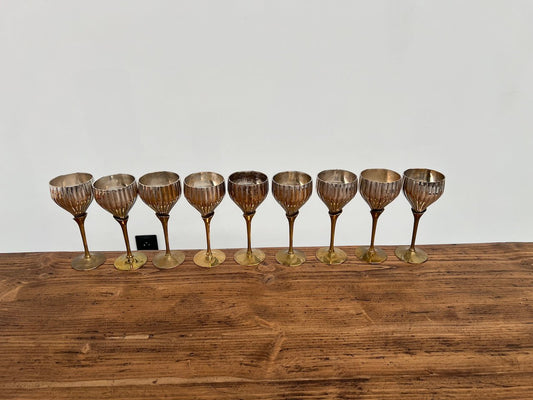 Glasses in Silver Metal and Brass, 1950s, Set of 9