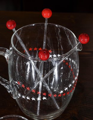 Glasses, Pitcher & Ladles Decorated with Red and White Stars, Italy, 1950s, Set of 9-RAQ-979701