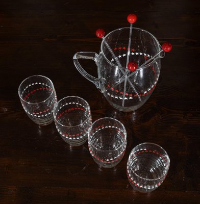 Glasses, Pitcher & Ladles Decorated with Red and White Stars, Italy, 1950s, Set of 9-RAQ-979701