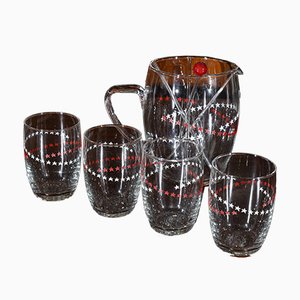 Glasses, Pitcher & Ladles Decorated with Red and White Stars, Italy, 1950s, Set of 9-RAQ-979701