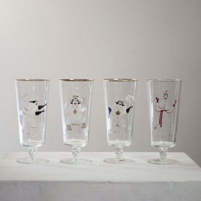 Glasses with Three Musketeers and Cardinal Richelieu, 1960s, Set of 4-JQO-1223704