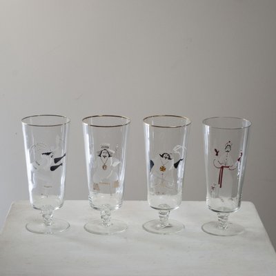 Glasses with Three Musketeers and Cardinal Richelieu, 1960s, Set of 4-JQO-1223704