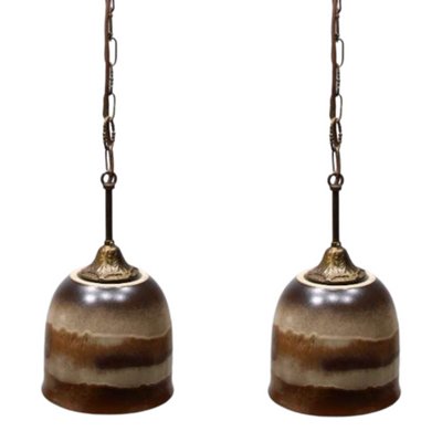 Glazed Ceramic and Brass Pendant Lamps, Austria, 1960s, Set of 2-BHG-1397065