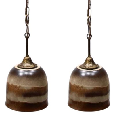 Glazed Ceramic and Brass Pendant Lamps, Austria, 1960s, Set of 2-BHG-1397065