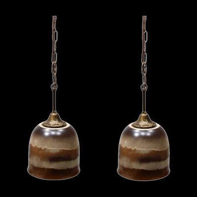 Glazed Ceramic and Brass Pendant Lamps, Austria, 1960s, Set of 2-BHG-1397065