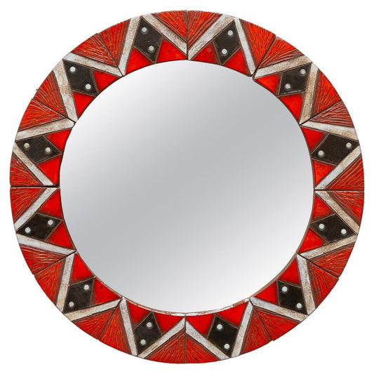 Glazed Ceramic Mosaic Tiles Round Mirror by Oswald Tieberghien, 1960s, Belgium