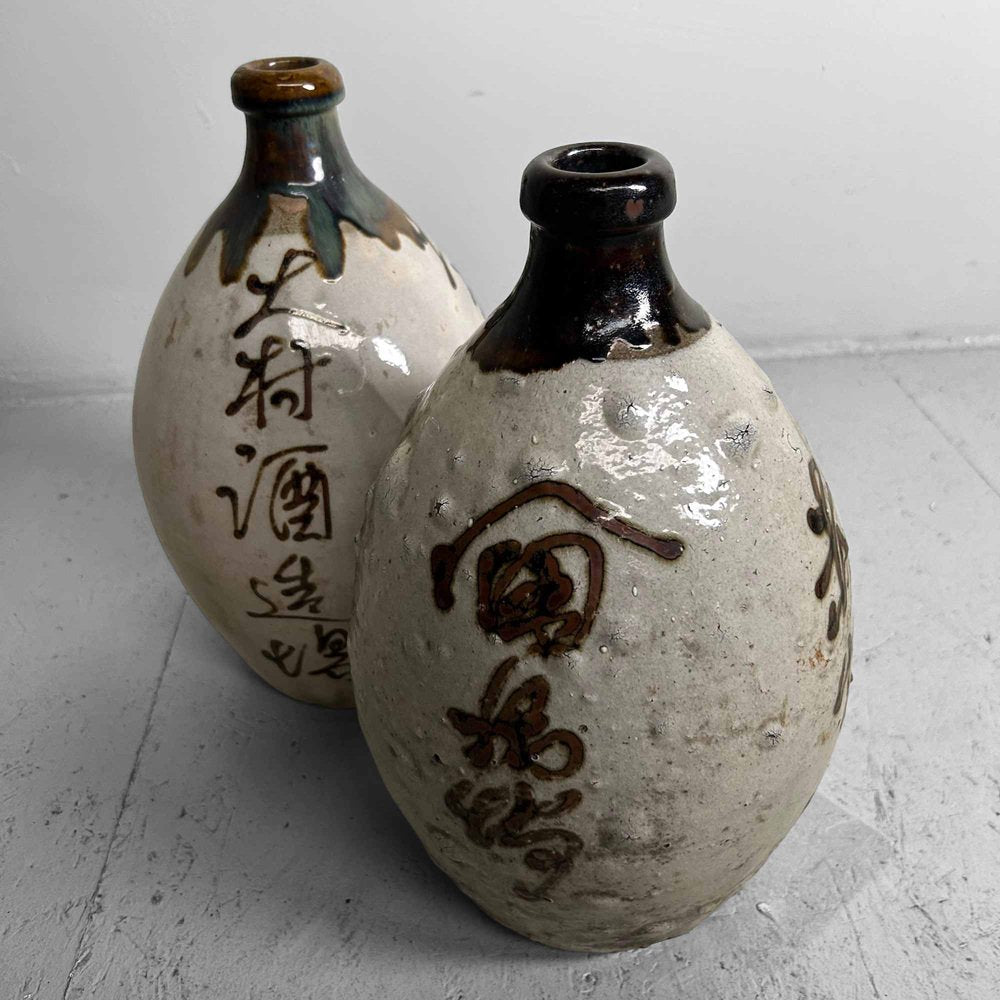 Glazed Ceramic Sake Bottles, Japan, 1890s, Set of 2