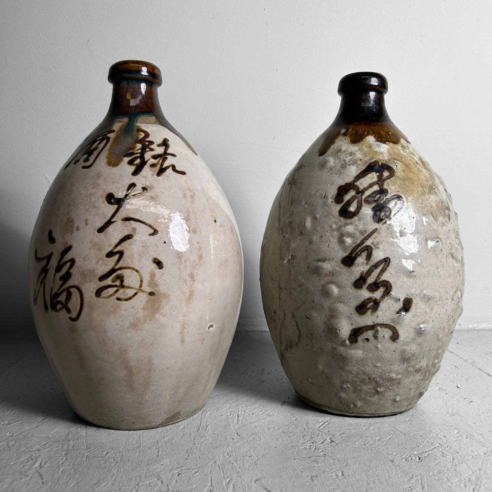 Glazed Ceramic Sake Bottles, Japan, 1890s, Set of 2