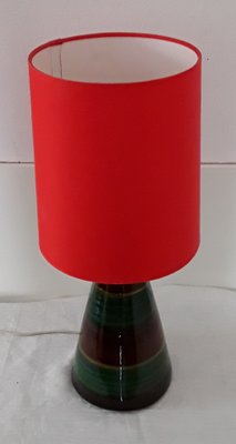 Glazed Ceramic Table Lamp with Red Fabric Shade, 1970s-HOI-845265