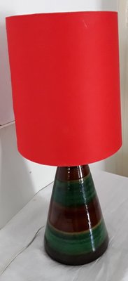 Glazed Ceramic Table Lamp with Red Fabric Shade, 1970s-HOI-845265