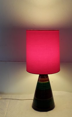 Glazed Ceramic Table Lamp with Red Fabric Shade, 1970s-HOI-845265