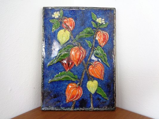 Glazed Ceramic Wall Panels with Flowers by Werner Meschede for Karlsruher Majolika, 1960s, Set of 2-RDW-1394679