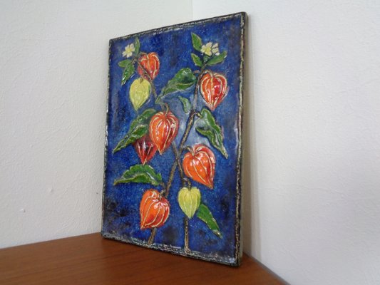 Glazed Ceramic Wall Panels with Flowers by Werner Meschede for Karlsruher Majolika, 1960s, Set of 2-RDW-1394679