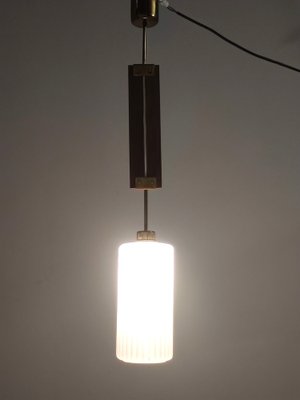 Glazed Opaline Glass, Teak and Brass Pendant, Italy, 1960s-JPQ-1822139