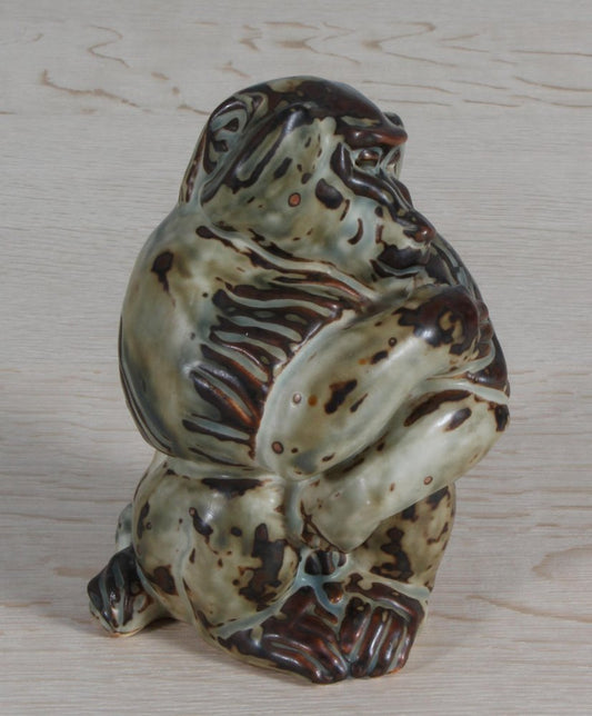 Glazed Stoneware Sitting Ape Figurine by Knud Kyhn for Royal Copenhagen, 1950s