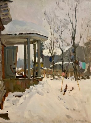 Gleb Savinov, Dacha in Winter, 1980, Oil on canvas-QUE-1047493