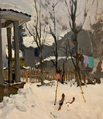 Gleb Savinov, Dacha in Winter, 1980, Oil on canvas-QUE-1047493