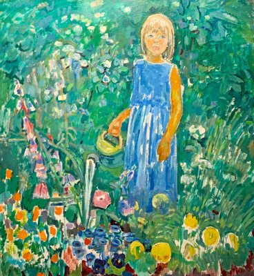 Gleb Savinov, Little Girl in the Garden Flowers, 1990s-QUE-943976